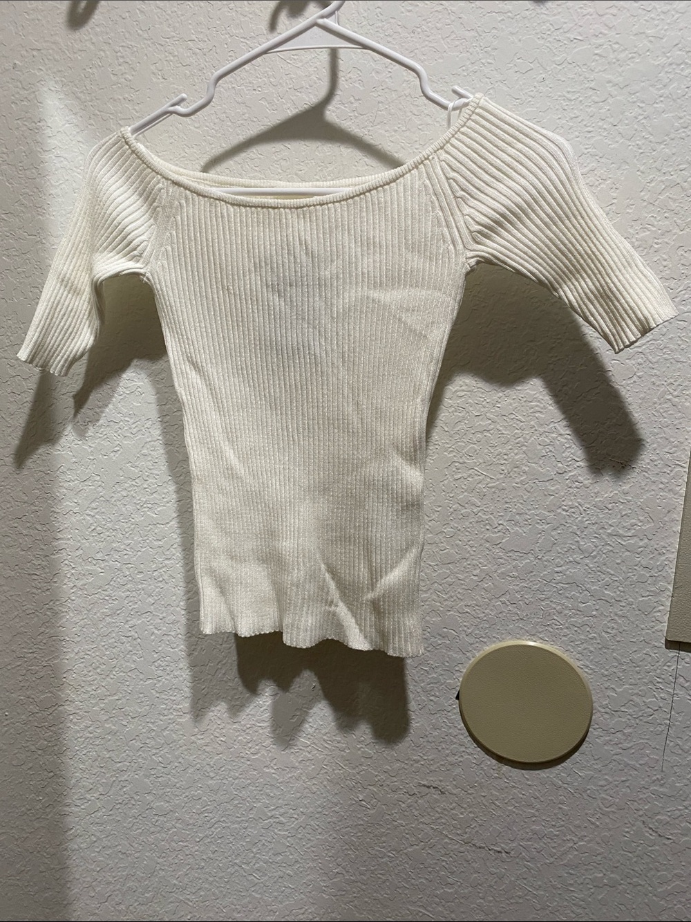 H&M Cream Ribbed Off-Shoulder Tank Top